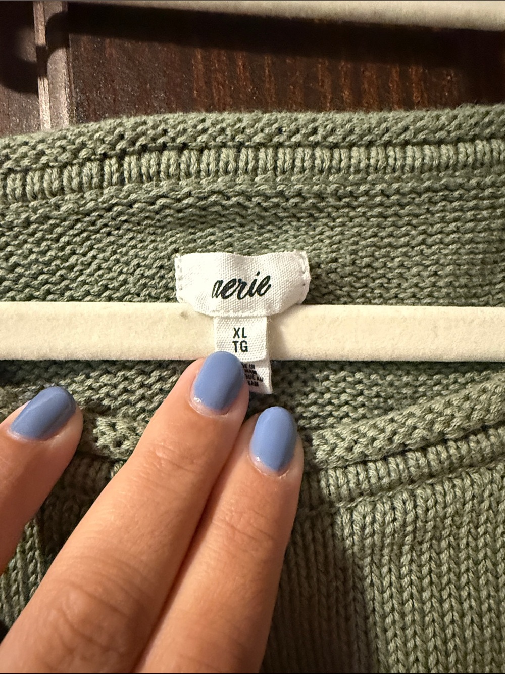 aerie Olive Green & White Striped Crewneck Sweater - Picture 2 of 2